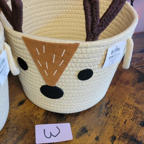 Deer woven Rope Basket Antlers felt deer face with handles - Picture 6 of 8